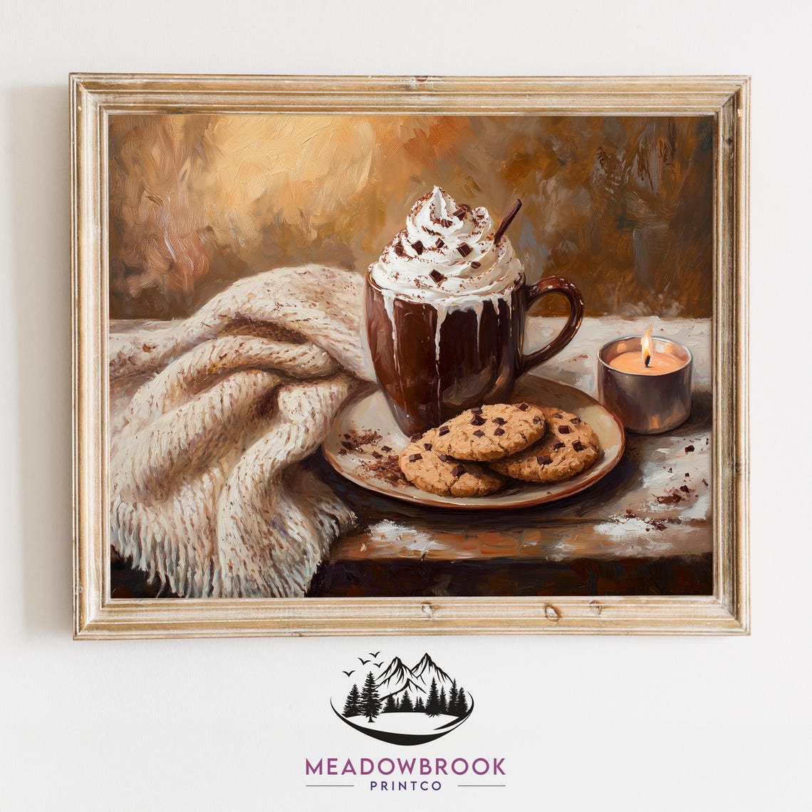 Hot Chocolate Mug With Cookies Knit Scarf And Candle Art Poster