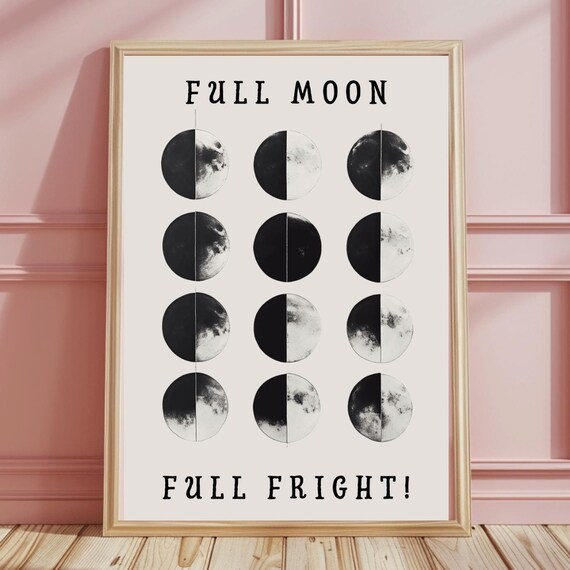 Full Moon Full Fright Spooky Halloween Lunar Phases Chart Poster