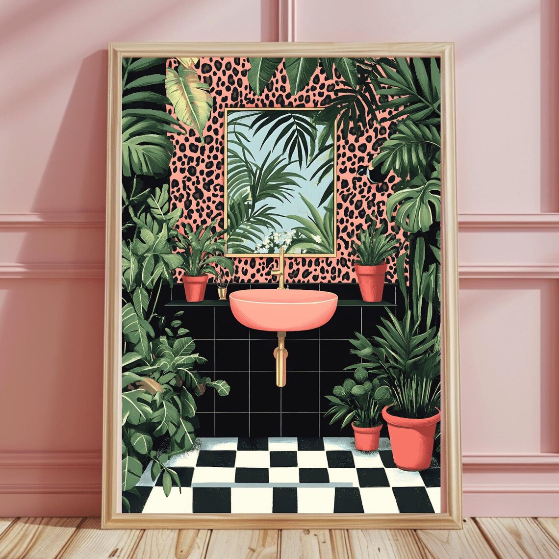 Boho Tropical Bathroom Wall Art Sink Bathroom Tile House Plants Art Print Maximalist Decor Eclectic Gallery Home Decor