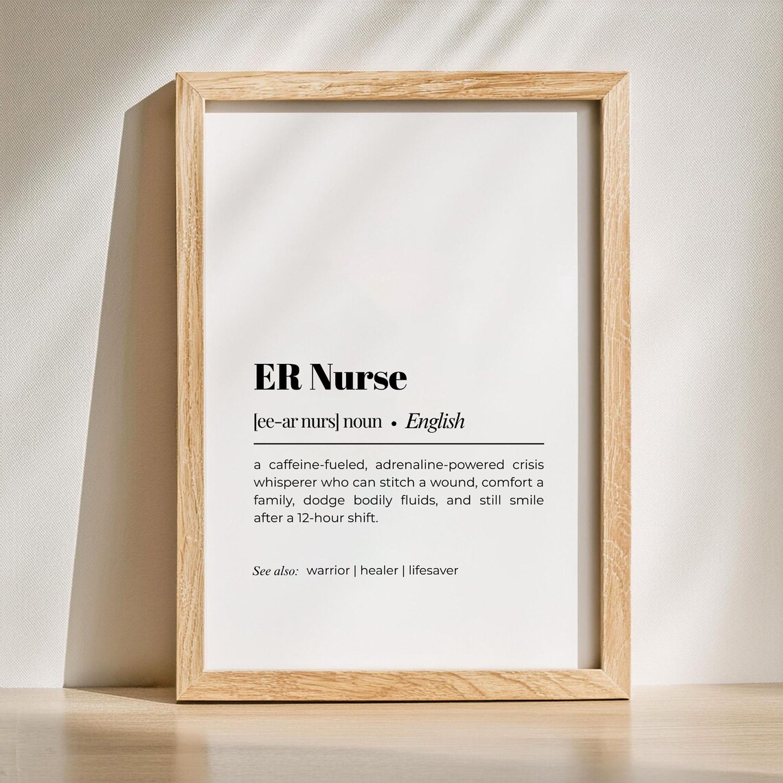 ER Nurse Definition Funny Hospital Appreciation Gift Quote Decor Poster