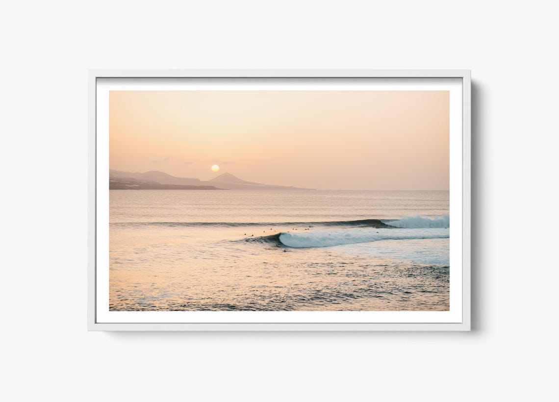 Surf Sunset Art Print, Minimalist Coastal Ocean
