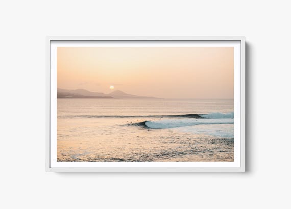 Surf Sunset Art Print, Minimalist Coastal Ocean