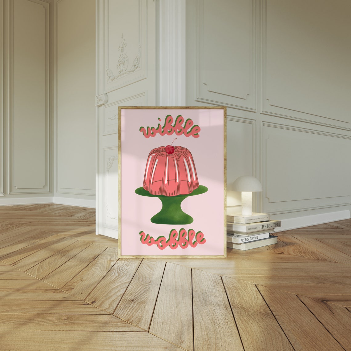 Wibble Wobble Pink Jelly Dessert Retro Typography Kitchen Wall Art - Image 2
