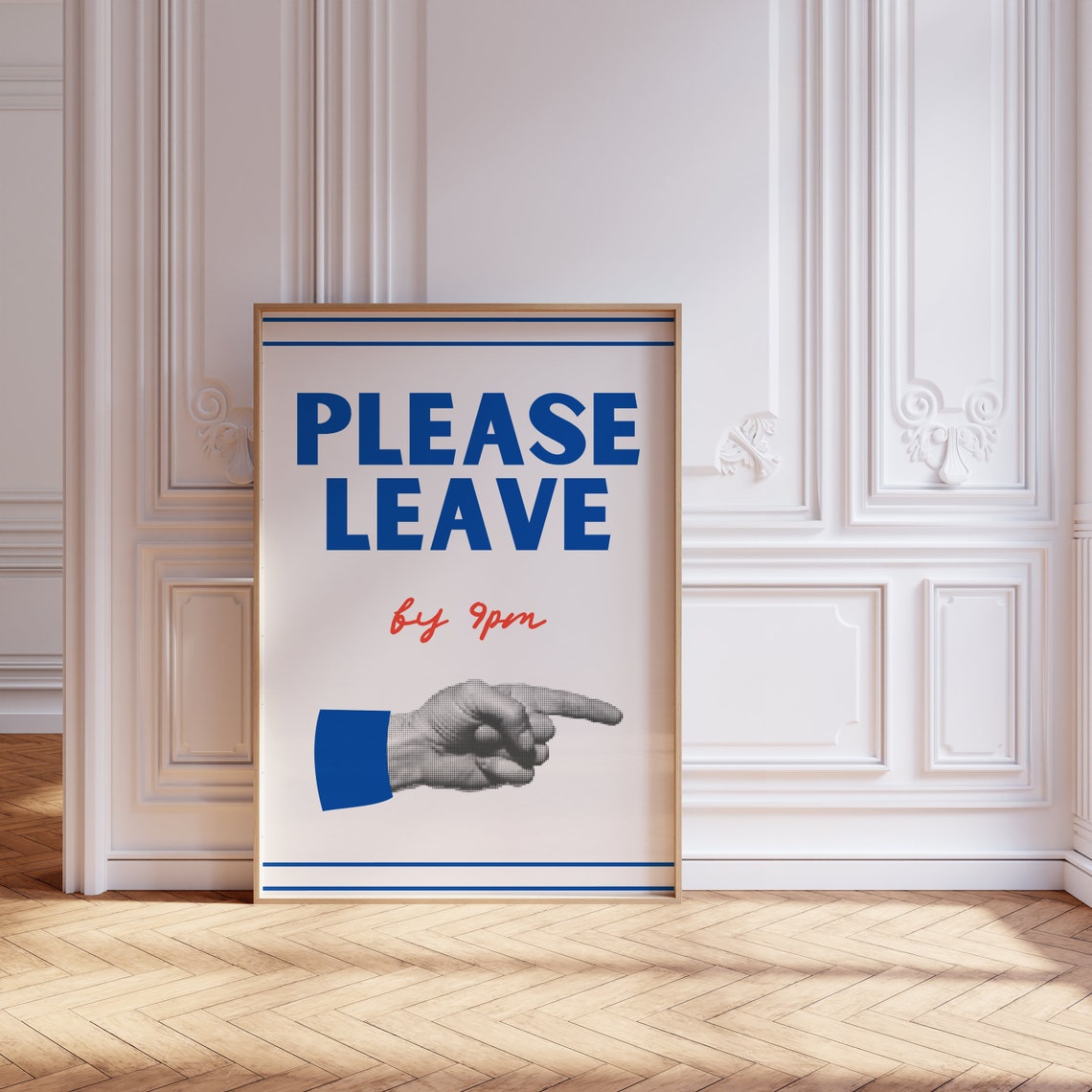 Please Leave by 9pm Pointing Hand Funny Green Typography Wall Poster - Image 2