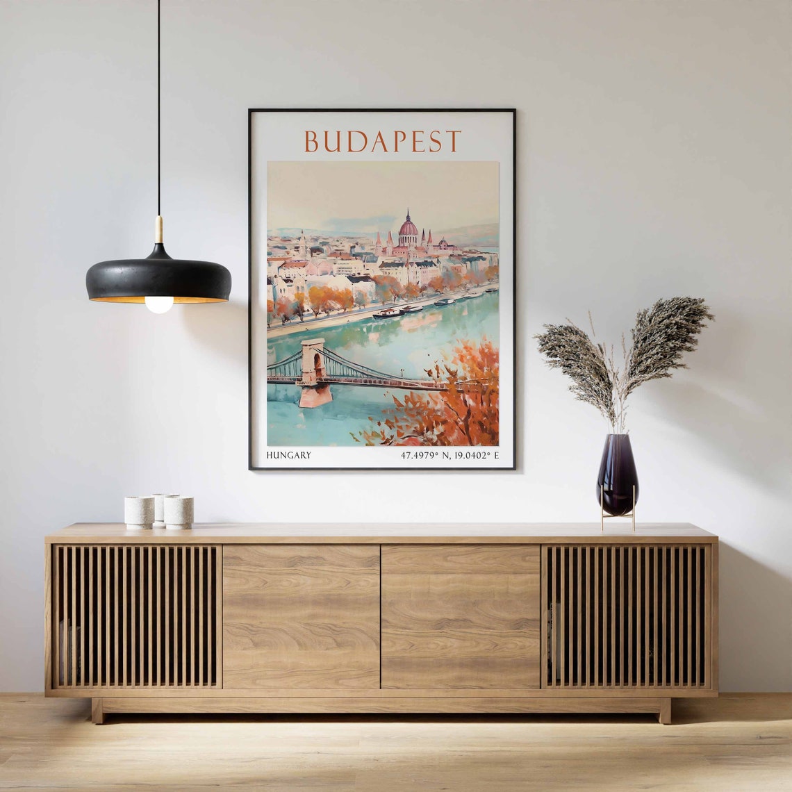 Budapest Chain Bridge Parliament Danube Hungary Travel Poster - Image 2