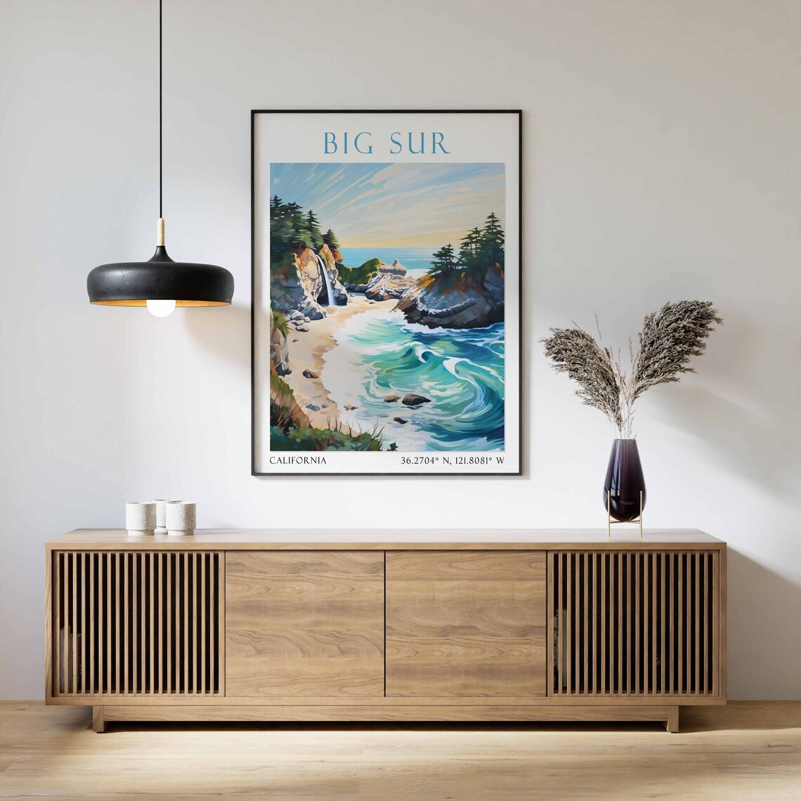 Big Sur Rocky Cove Waterfall Pacific Coast California Travel Poster - Image 3