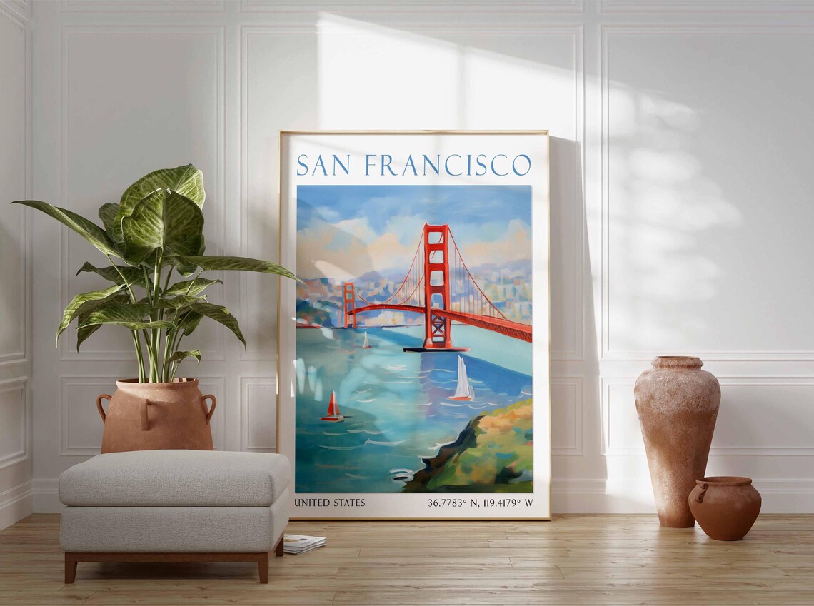 San Francisco Golden Gate Bridge Sailboats Bay Travel Poster - Image 3