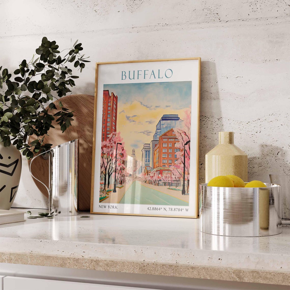 Buffalo New York Spring Street Lined with Cherry Blossoms Poster - Image 3