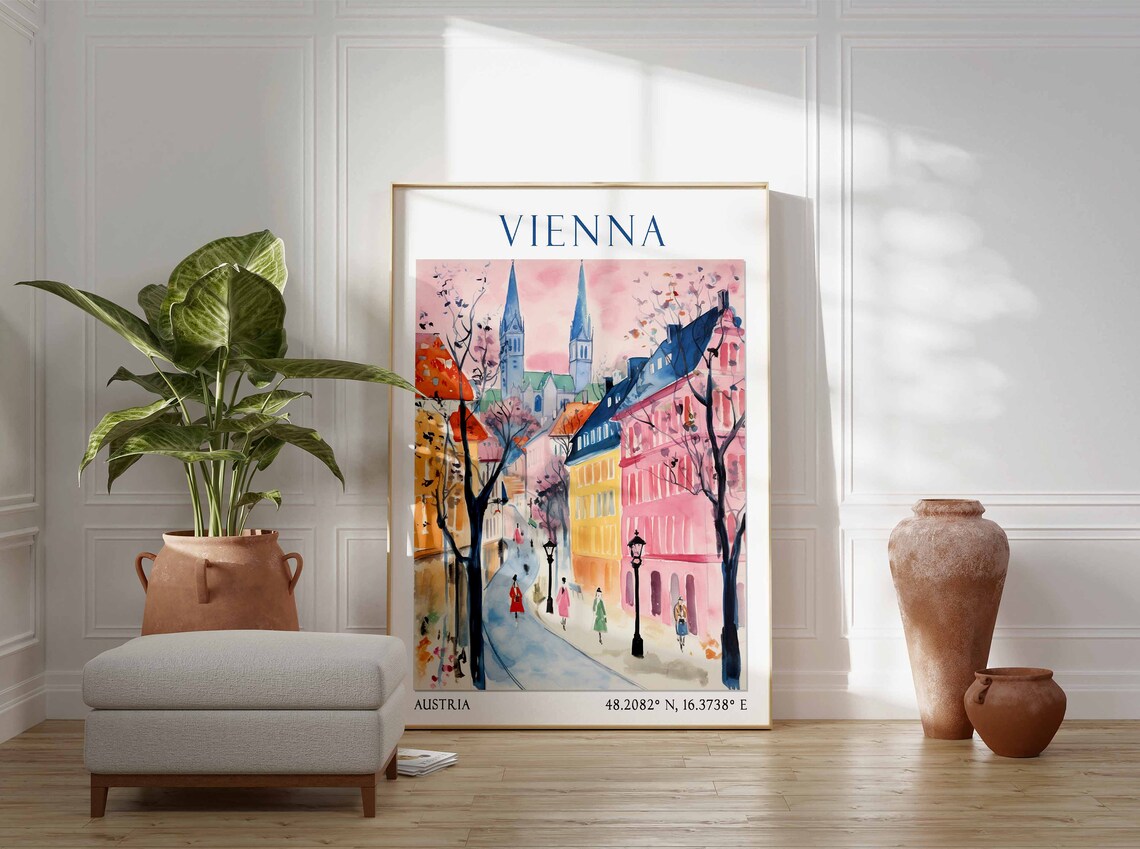 Vienna Travel Print Vienna Travel Poster Austria Wall Art Austrian Travel Decor Vienna Travel Gift Vienna Art Print Vintage Wall Art - Image 2