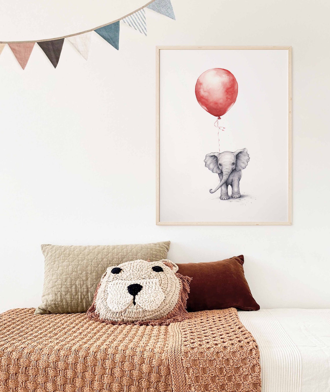 Tiny Baby Elephant with a Single Red Balloon Watercolor Poster - Image 3