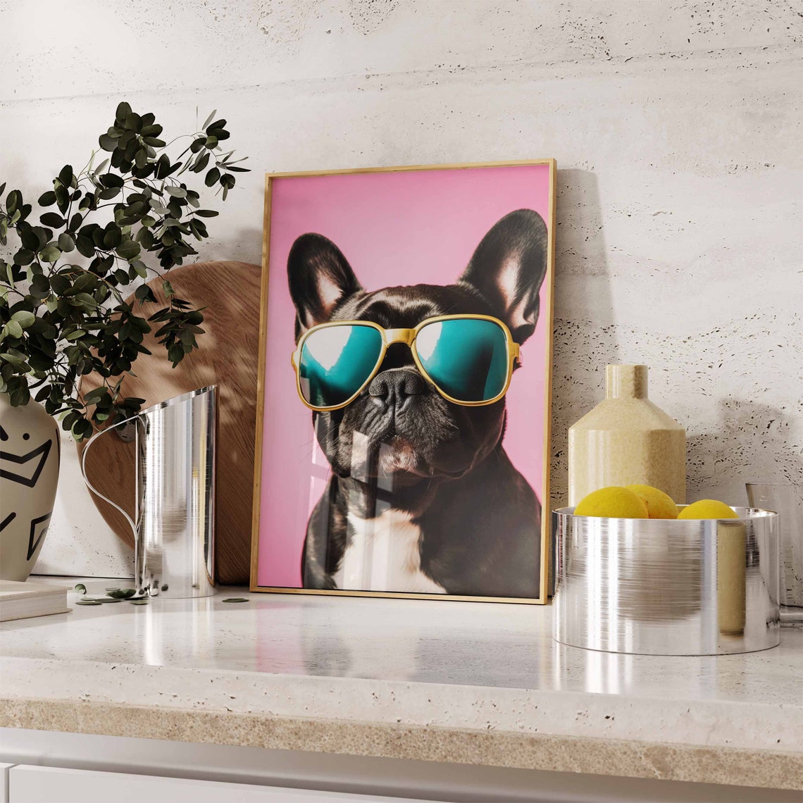 Bulldog Print Dog Poster Funny Dog Dcor Animal Print Animal Wall Art French Bulldog In Sunglasses Print Modern Dcor Animal Poster - Image 2