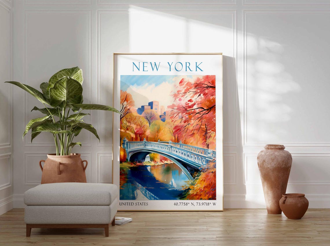 New York Print Central Park Print Bow Bridge New York Poster New York Lover New York Art New York Print Travel Travel Print - Image 3
