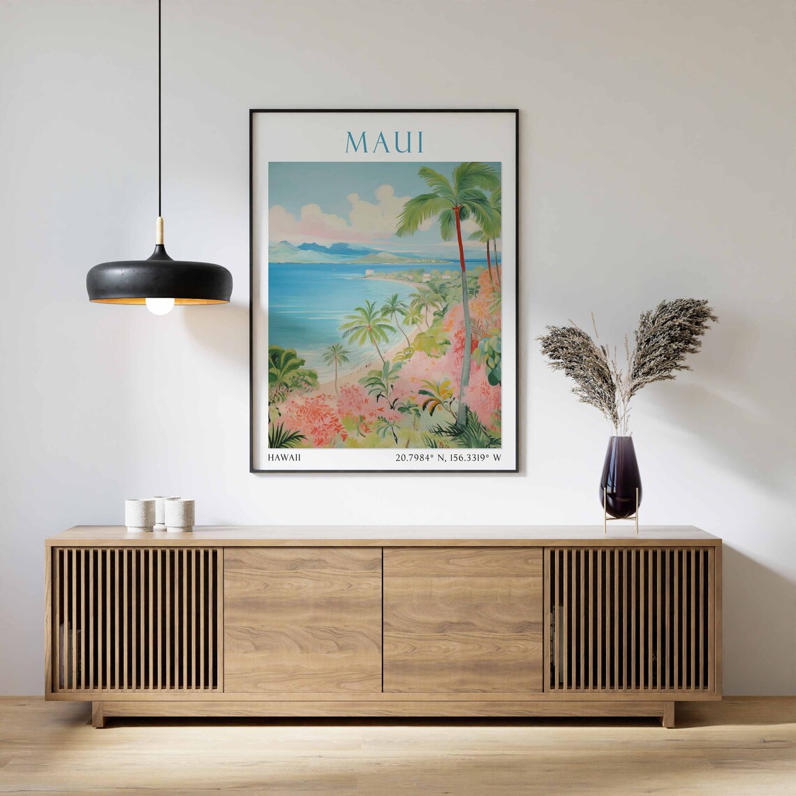 Maui Hawaii Travel Poster Tropical Beach Palm Tree Painting Art - Image 3
