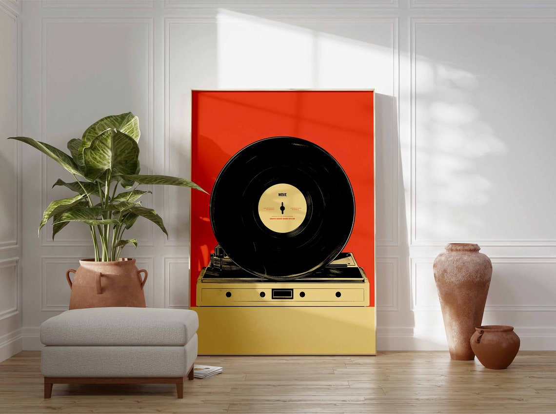 Retro Vinyl Record Player Orange Background Music Lover Poster - Image 2