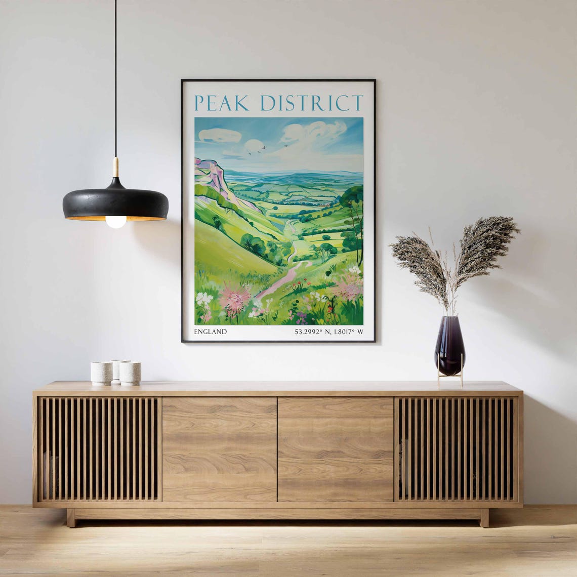 Peak District Rolling Green Valley Vista Watercolor Travel Poster - Image 2