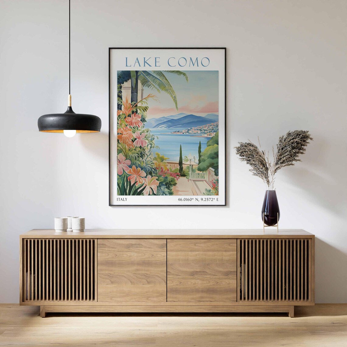 Lake Como Italy Lakeside Villa Garden Watercolor Travel Poster - Image 2