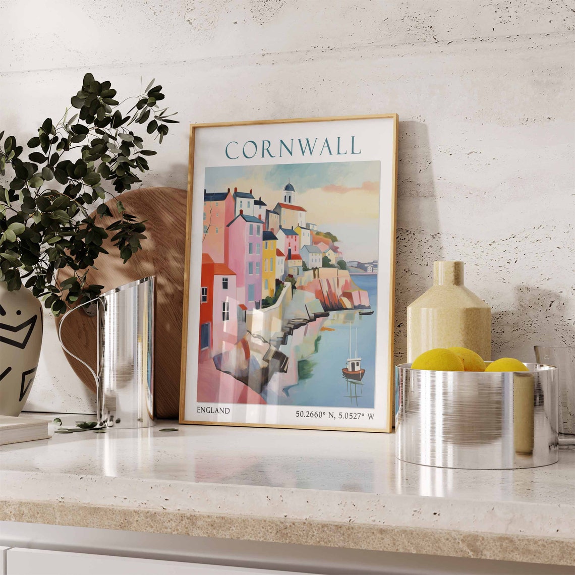 Cornwall Colorful Harbor Village Above Red Cliffs Poster Art - Image 3