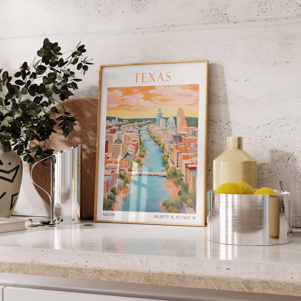 Texas Austin Golden Hour River Through Downtown Skyline View Poster - Image 3