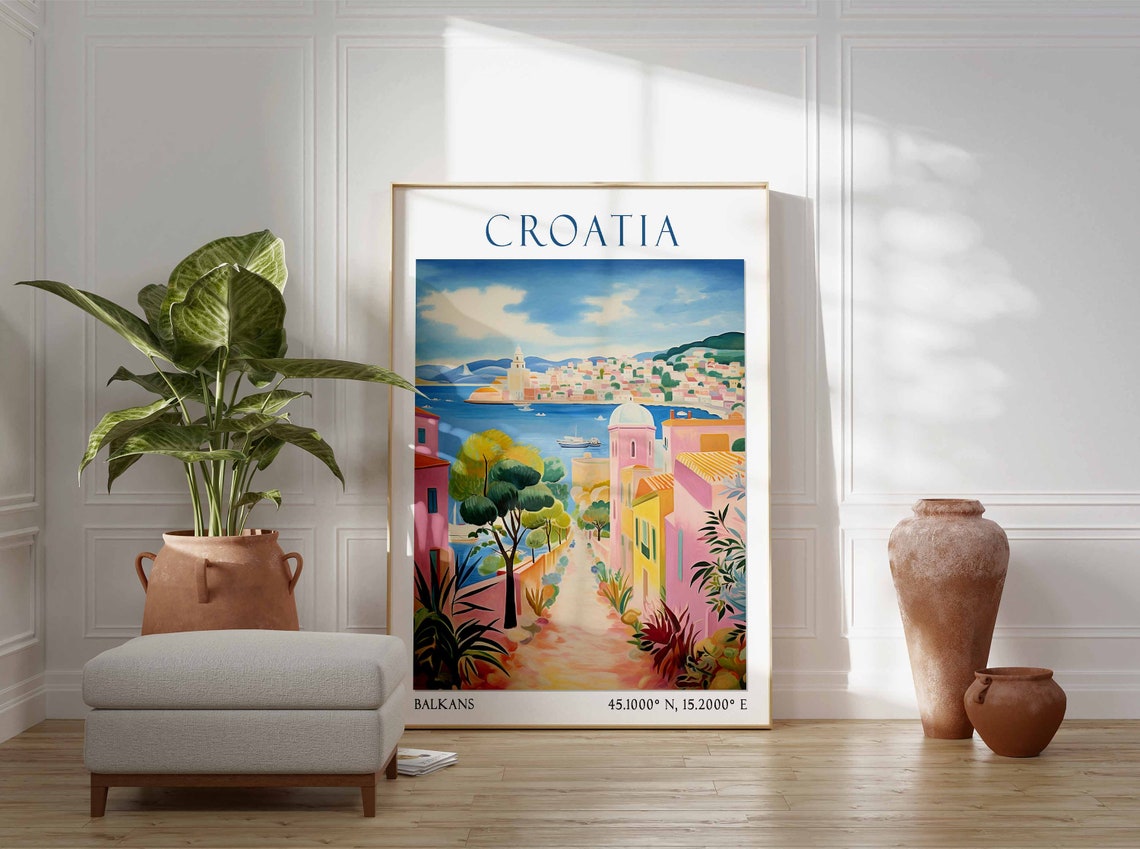 Croatia Travel Print Croatia Travel Poster Coastal Wall Art Landscape Print European Travel Decor Mediterranean Sea Art Vintage Decor - Image 2