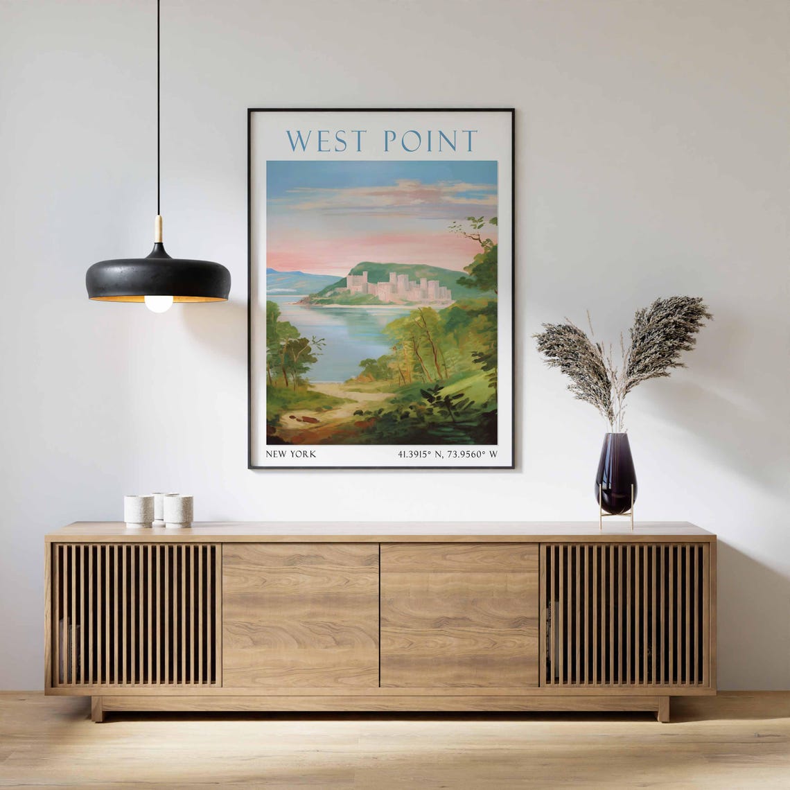 West Point Hudson River Academy Sunset Watercolor Travel Poster - Image 2