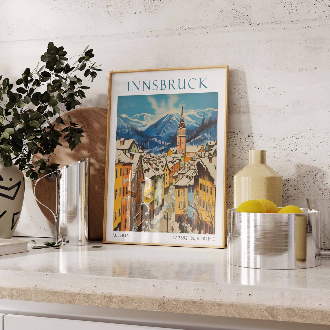 Innsbruck Snowy Alpine Old Town in Winter Austria Travel Poster - Image 2