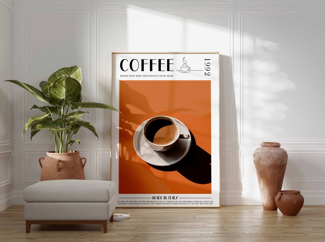 Coffee 1992 Black Coffee Cup Warm Terracotta Background Poster - Image 3