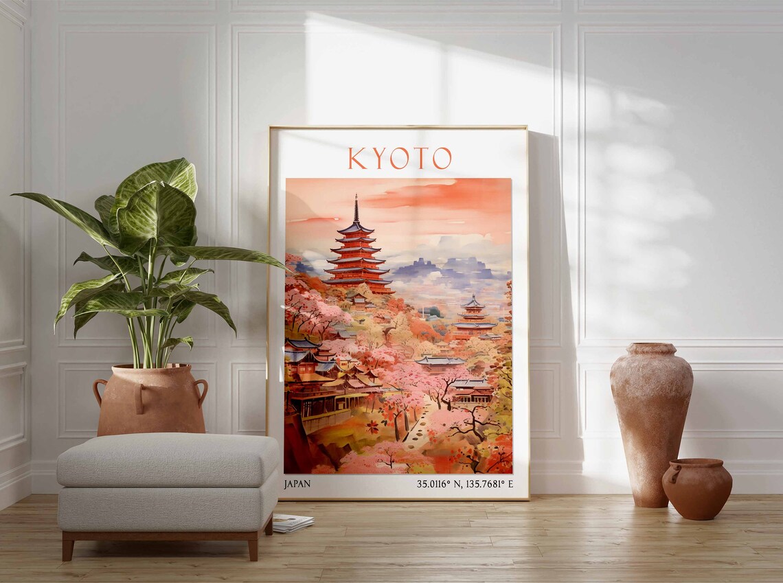 Kyoto Five-Story Pagoda Cherry Blossom Watercolor Travel Poster - Image 2