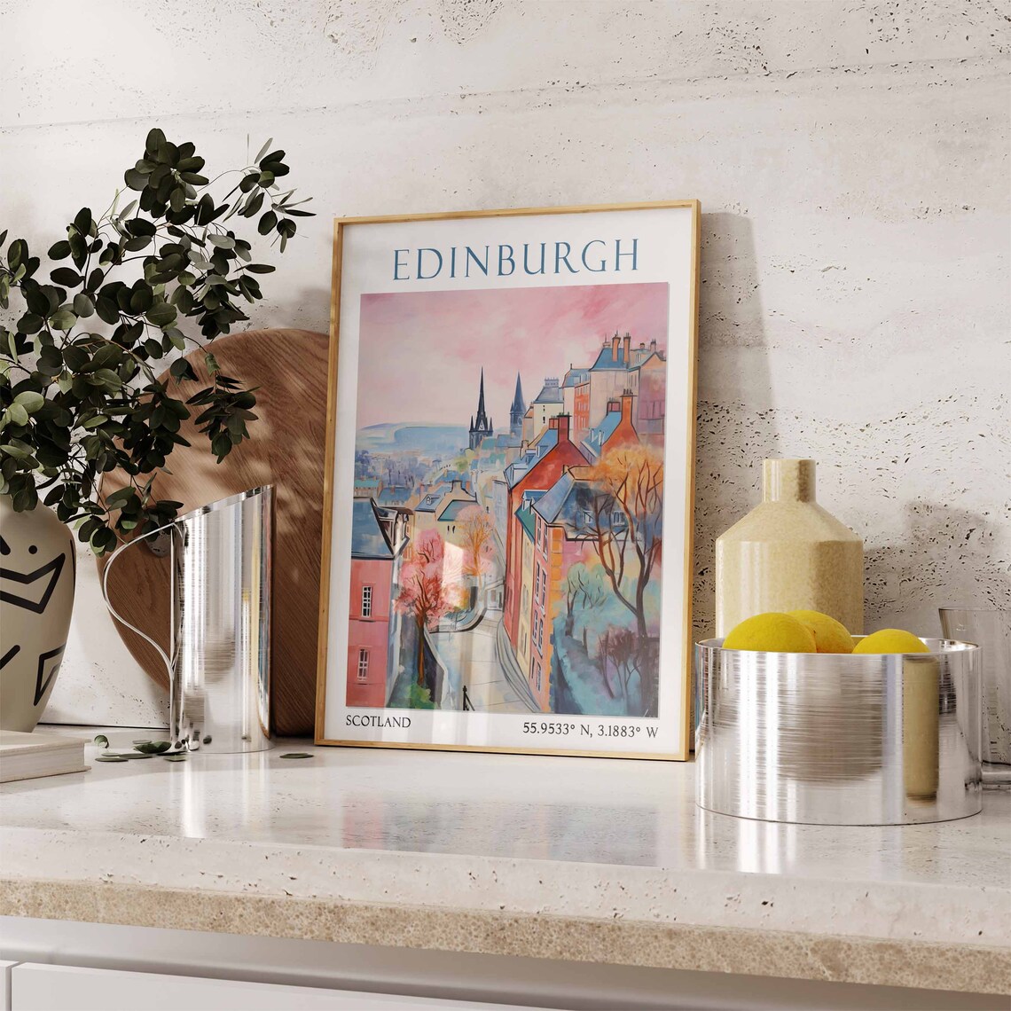 Edinburgh Old Town Cobblestone Street with Spires Poster Art - Image 3