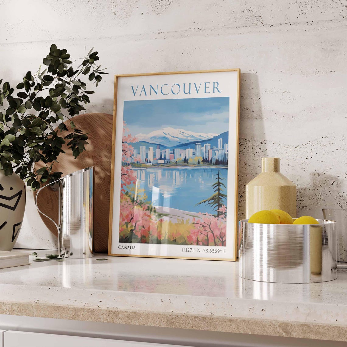 Vancouver Canada Skyline Blossom Waterfront Mountains Poster - Image 2