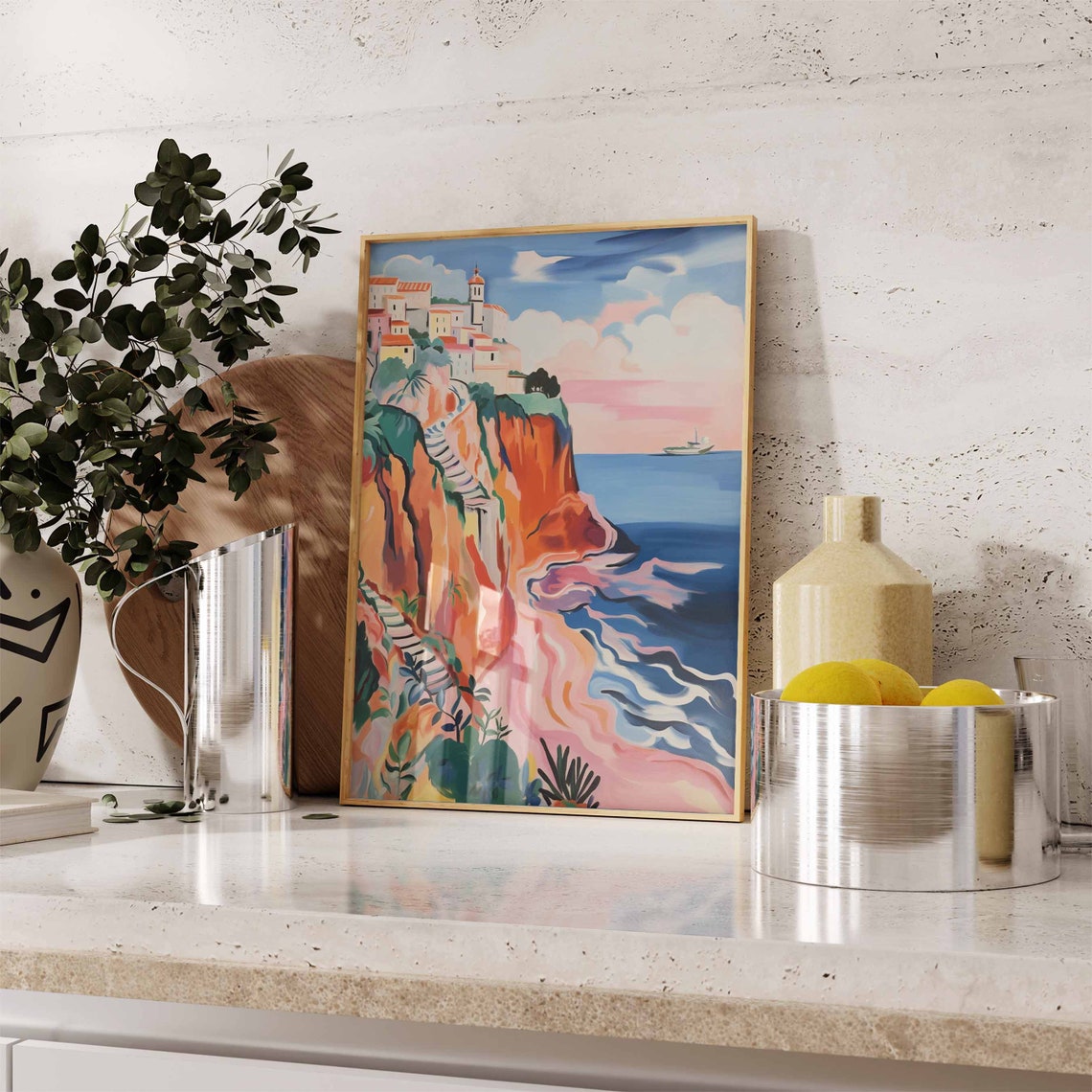 Hilltop Village with a Church Tower Above the Red Cliffs Poster - Image 2