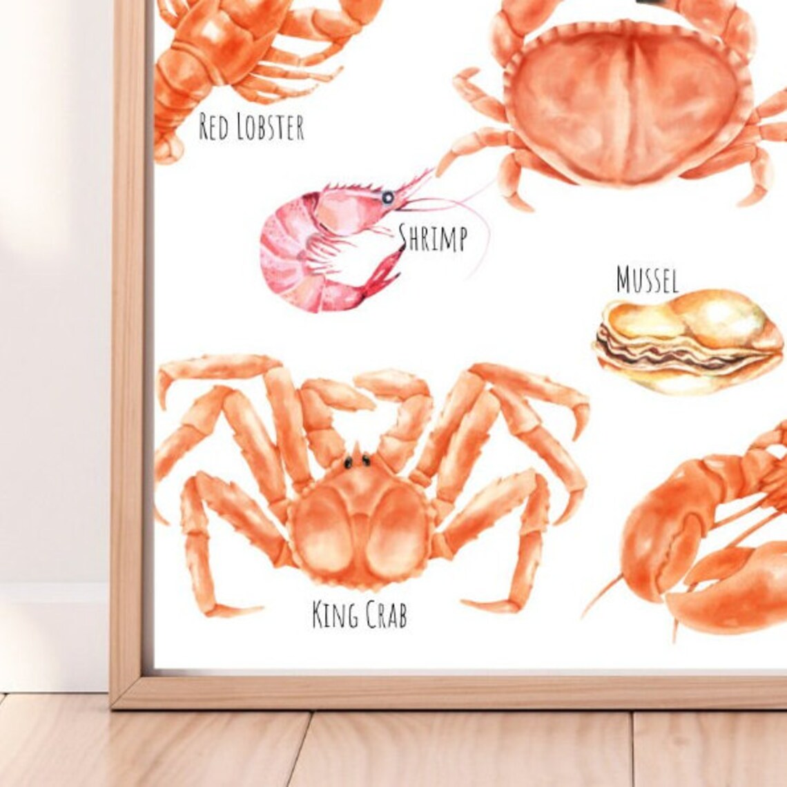 Watercolor Crustaceans Chart Crab Lobster Shrimp Oyster Art Poster - Image 3