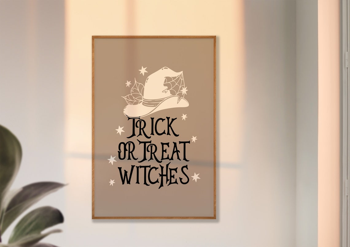 Trick or Treat Witches Witch Hat Stars Neutral Halloween Poster - Image 2