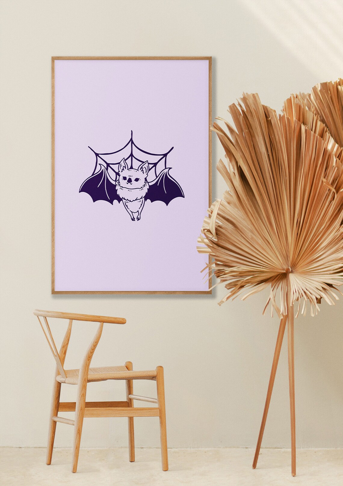 Cute Bat Spiderweb Halloween Print Pastel Purple Kids Spooky Wall Decor - Image 3