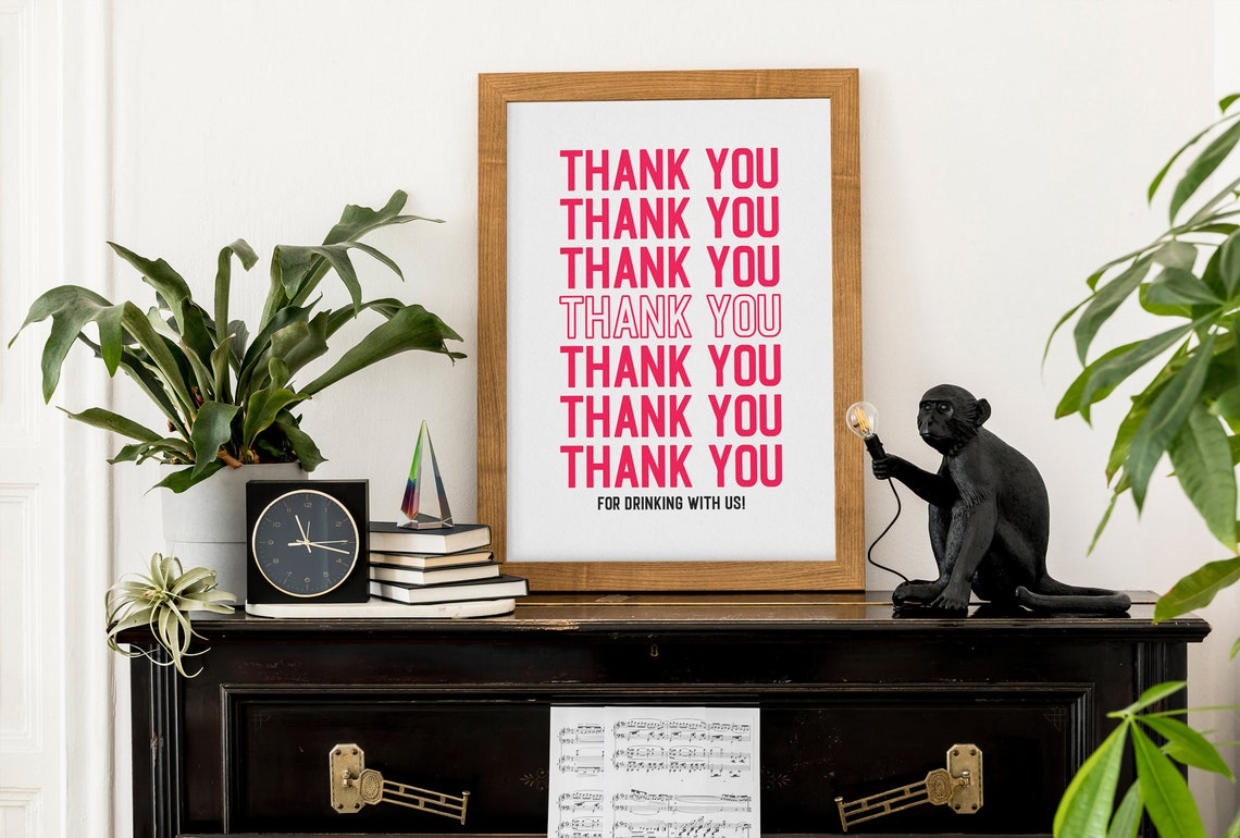 Thank You For Drinking With Us Funny Red Bar Cart Typography Poster - Image 3