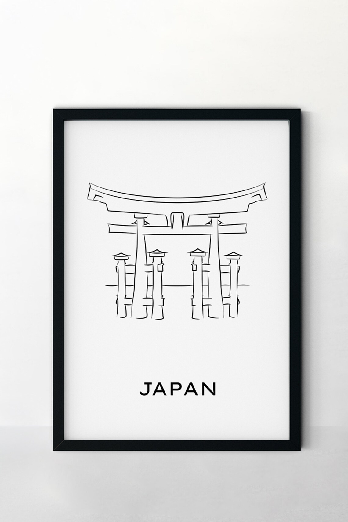 Japanese Torii Gate Line Art Black and White Japan Travel Poster - Image 4