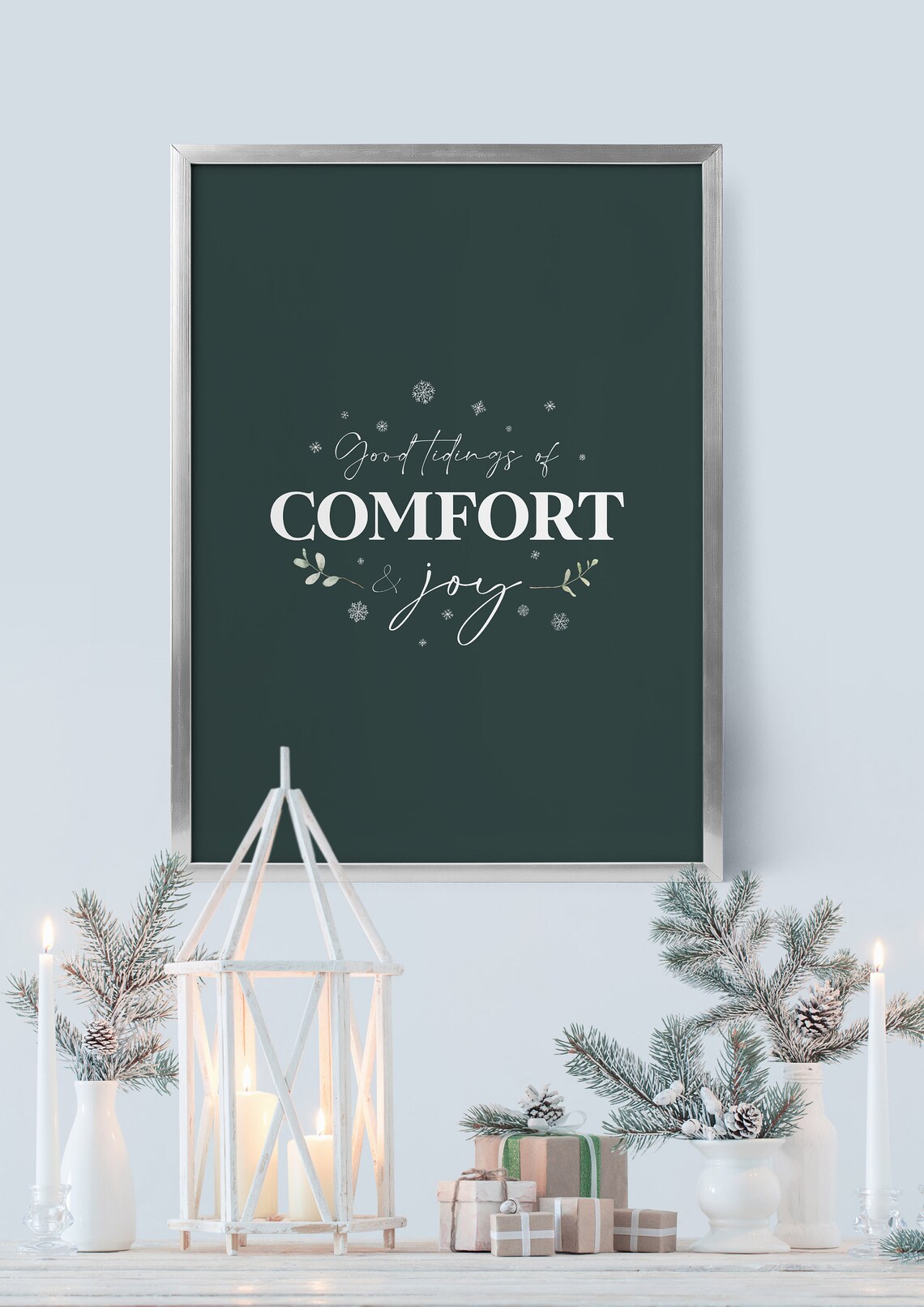 Good Tidings of Comfort and Joy Dark Green Christmas Quote Poster - Image 5