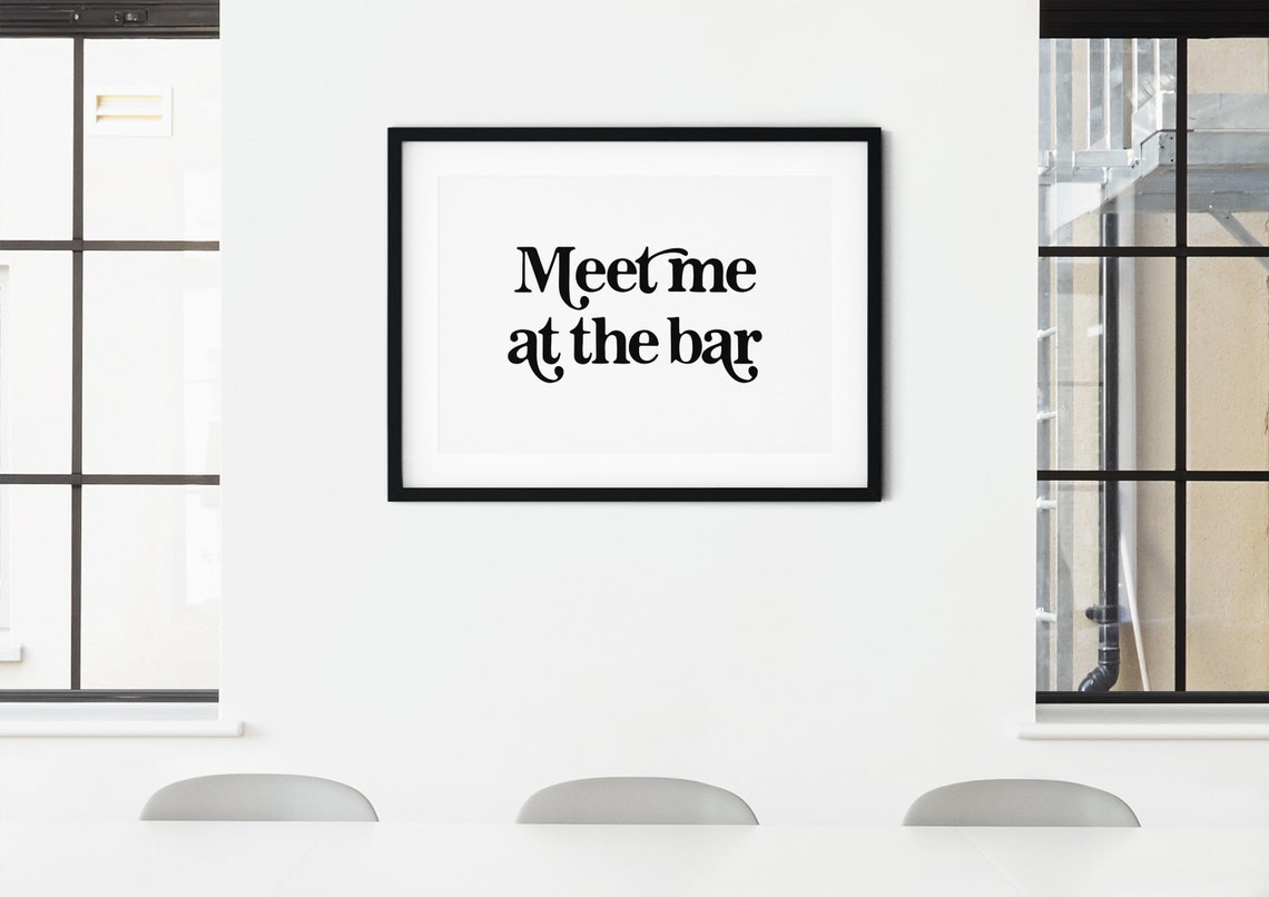 Meet Me At The Bar Retro Script Typography Bar Cart Sign Poster - Image 4