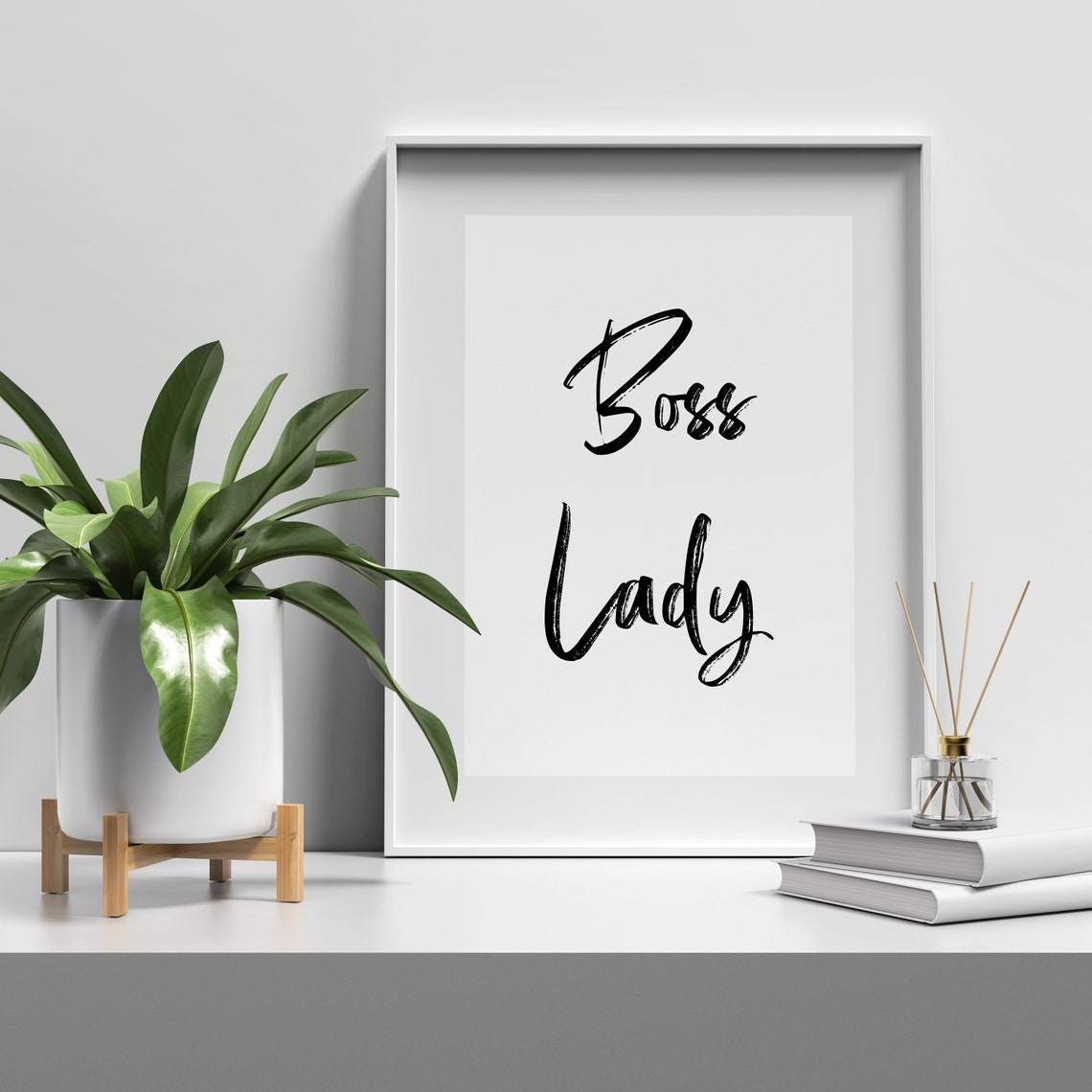 Boss Lady Script Typography Black And White Empowering Wall Poster