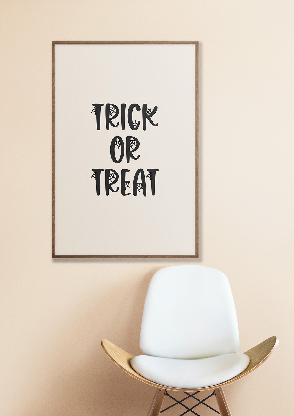 Trick or Treat Minimalist Typography Cream Halloween Word Poster - Image 2