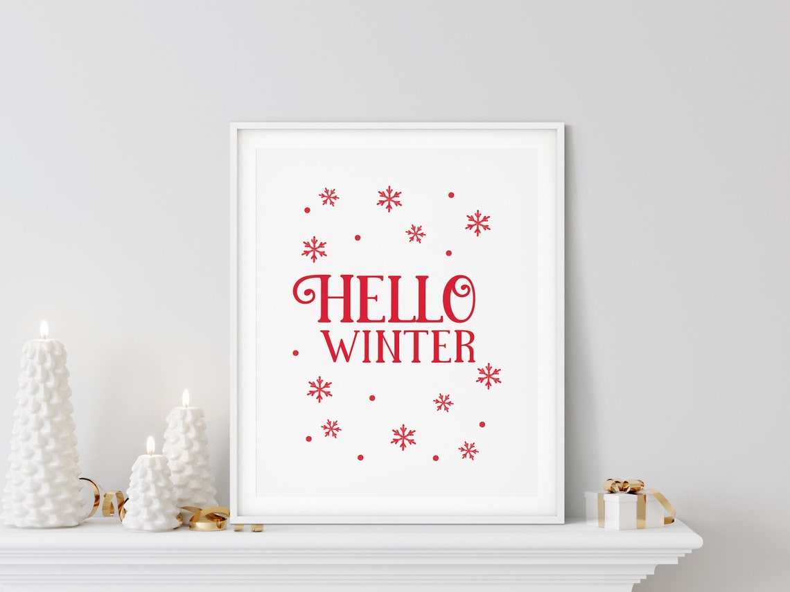 Hello Winter Red Snowflake Serif Lettering Seasonal Holiday Poster - Image 3