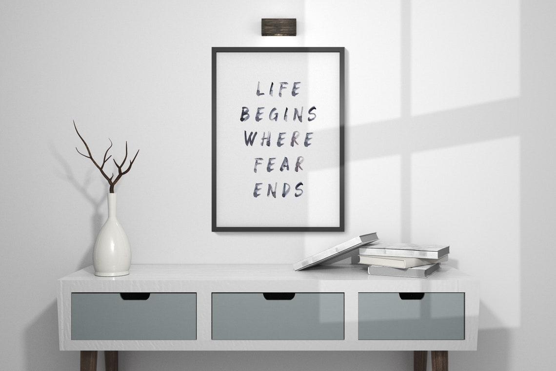 Life Begins Where Fear Ends Watercolor Typography Inspirational Poster - Image 3