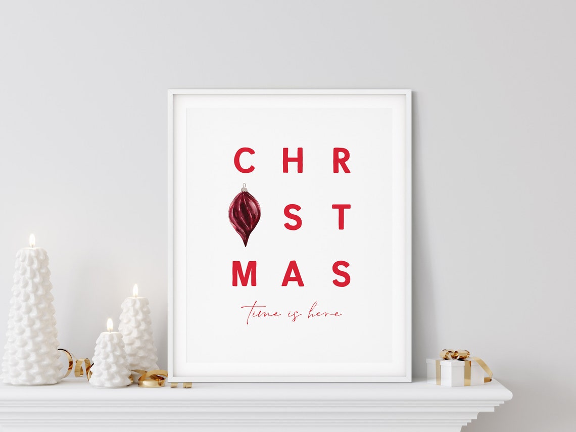 Christmas Time Is Here Ornament Letter Grid Minimalist Holiday Poster - Image 4