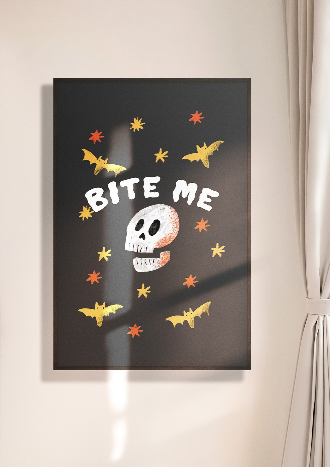 Bite Me Funny Skull Bats Humor Minimalist Halloween Wall Poster - Image 4