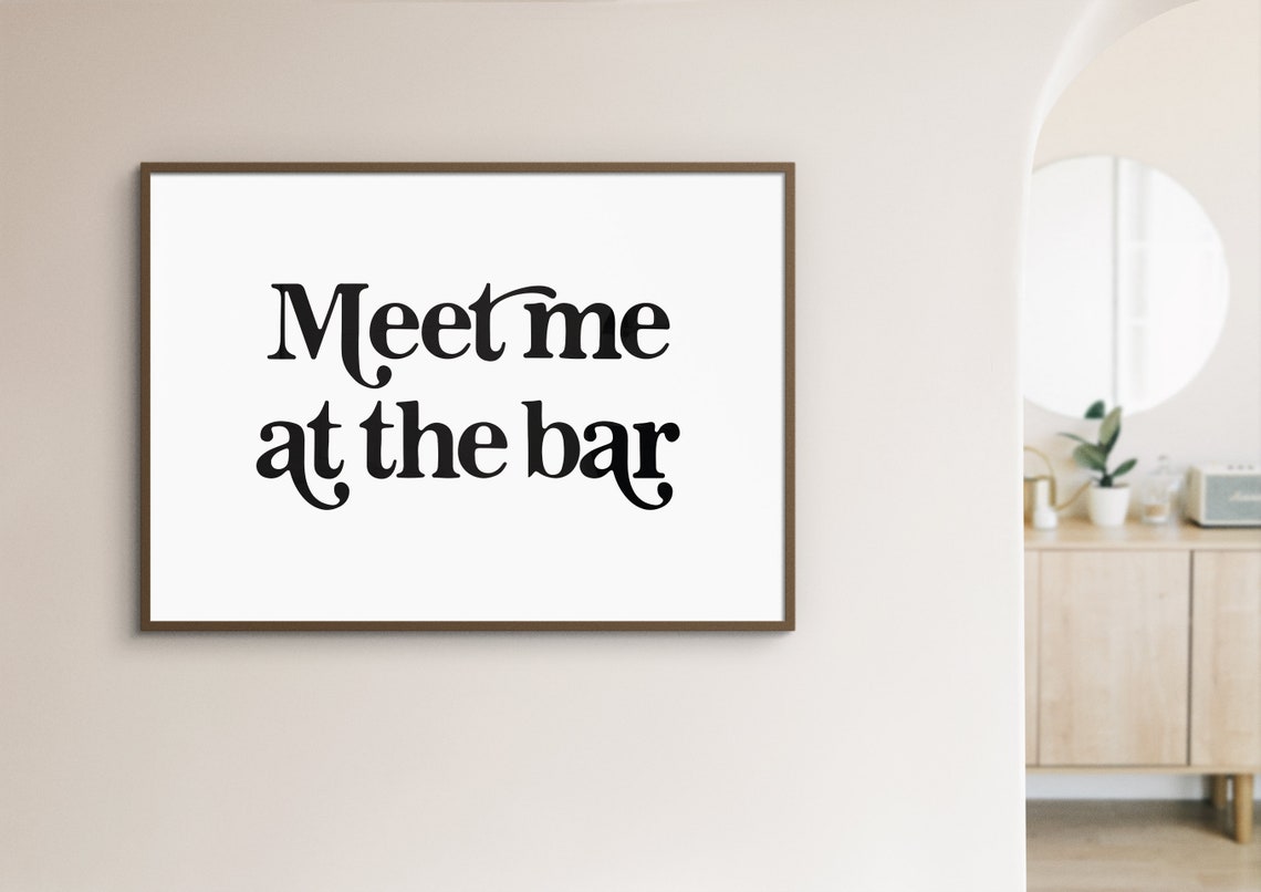 Meet Me At The Bar Retro Script Typography Bar Cart Sign Poster - Image 3
