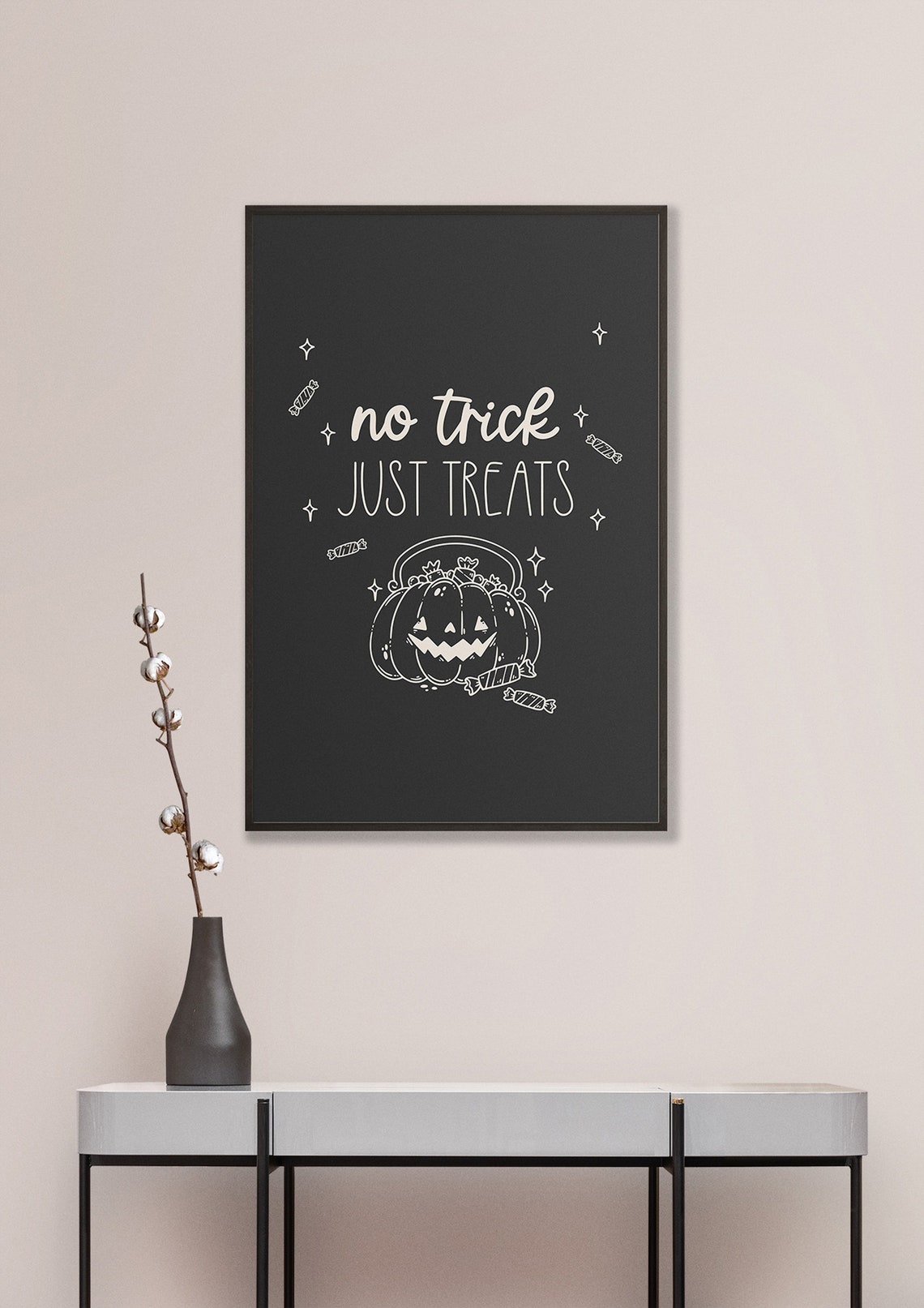 No Trick Just Treats Pumpkin Candy Basket Minimalist Halloween Poster - Image 5