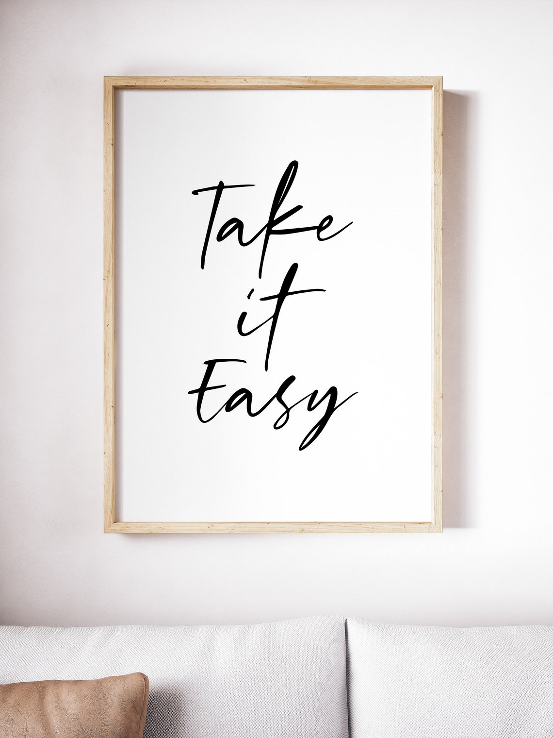 Take It Easy Elegant Script Calming Minimalist Quote Wall Art - Image 2