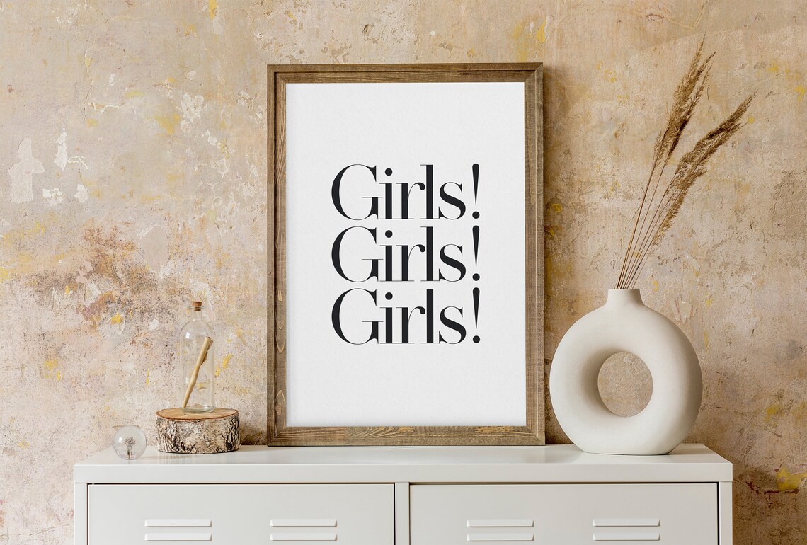 Girls Girls Girls Fun Feminist Serif Typography Quote Poster - Image 3