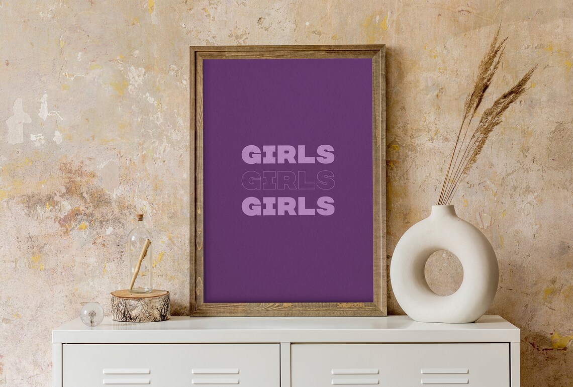 Girls Girls Girls Bold Purple Typography Print for Teen Bedroom Decor - Image 4