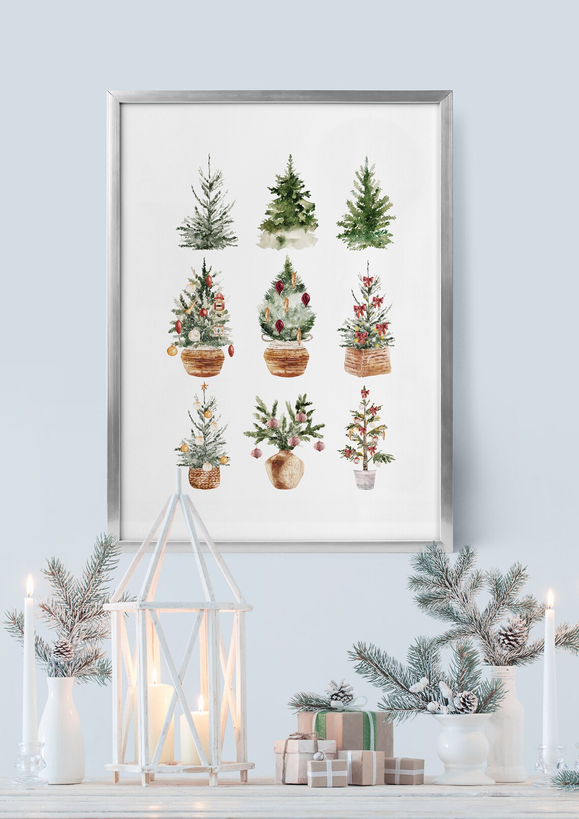 Nine Watercolor Christmas Trees Holiday Home Decor Christmas Print - Image 5