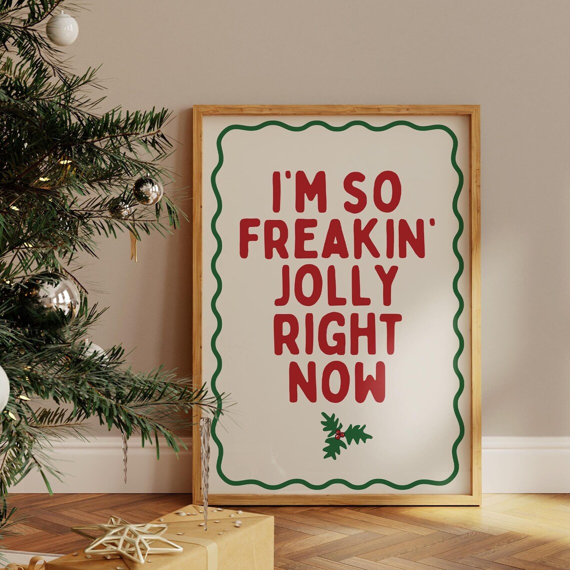 I Am So Freakin Jolly Cheerful Retro Red Holiday Typography Poster